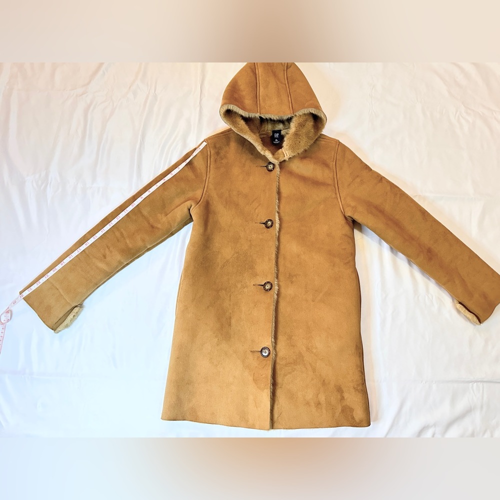 Vintage Y2K Gap Suede Hooded Winter Coat - Tan/Brown - Women’s XS / Girl’s XL - Picture 9 of 12